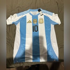 Adidas 3 stars Argentina Soccer Copa Light Blue and White Striped Soccer Jersey